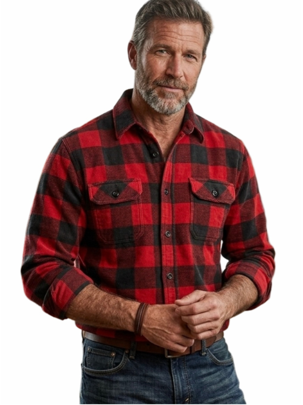 Men's Great Canadian Rugged Wear Red Black Plaid Casual Button Down Shirt S 2078
